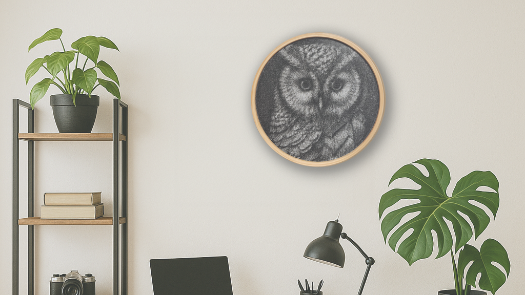 Home office setup with a desk, chair, laptop, plants, and decor.
